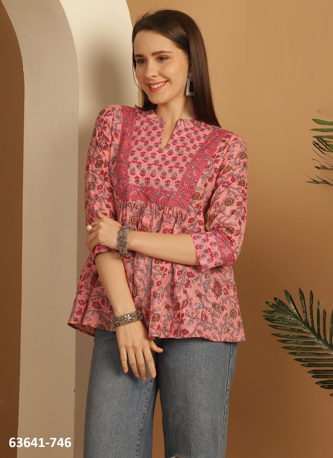 JAIPURI COTTON SHORT TUNICS - # 63641 ( 6 SIZE-SETS [Readymade Women's Kurtis / Tops] MADE IN INDIA BY Rajnandini Fabrics
