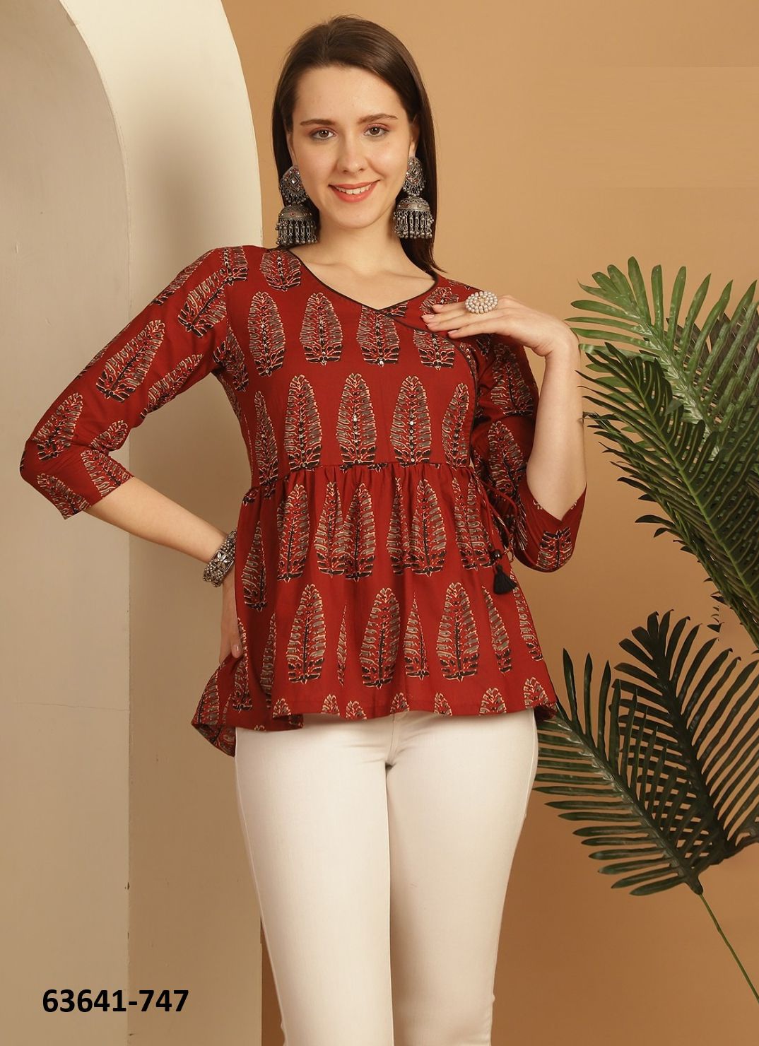 JAIPURI COTTON SHORT TUNICS - # 63641 ( 6 SIZE-SETS [Readymade Women's Kurtis / Tops] MADE IN INDIA BY Rajnandini Fabrics
