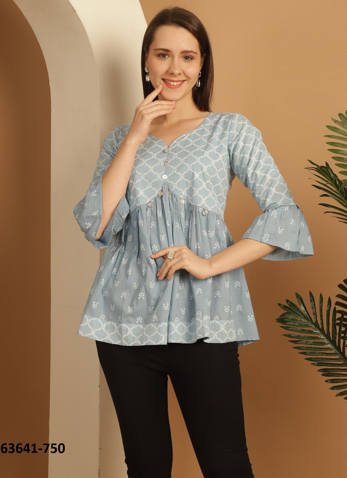 JAIPURI COTTON SHORT TUNICS - # 63641 ( 6 SIZE-SETS [Readymade Women's Kurtis / Tops] MADE IN INDIA BY Rajnandini Fabrics