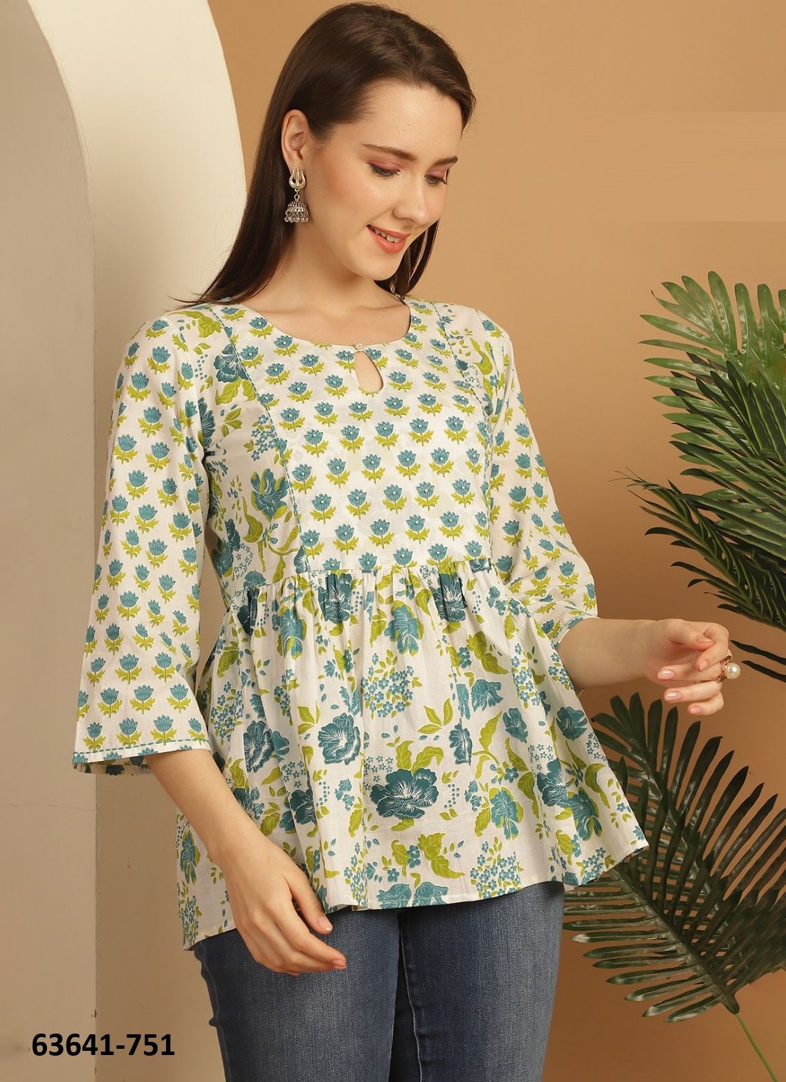 JAIPURI COTTON SHORT TUNICS - # 63641 ( 6 SIZE-SETS [Readymade Women's Kurtis / Tops] MADE IN INDIA BY Rajnandini Fabrics