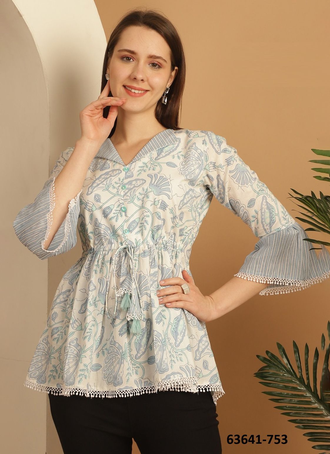 JAIPURI COTTON SHORT TUNICS - # 63641 ( 6 SIZE-SETS [Readymade Women's Kurtis / Tops] MADE IN INDIA BY Rajnandini Fabrics