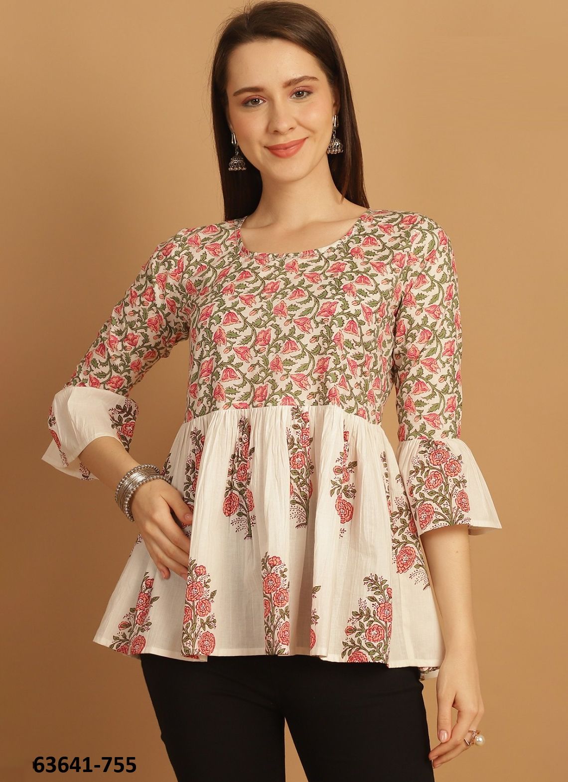 JAIPURI COTTON SHORT TUNICS - # 63641 ( 6 SIZE-SETS [Readymade Women's Kurtis / Tops] MADE IN INDIA BY Rajnandini Fabrics
