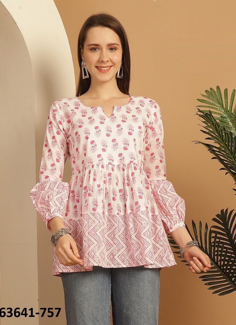 JAIPURI COTTON SHORT TUNICS - # 63641 ( 6 SIZE-SETS [Readymade Women's Kurtis / Tops] MADE IN INDIA BY Rajnandini Fabrics