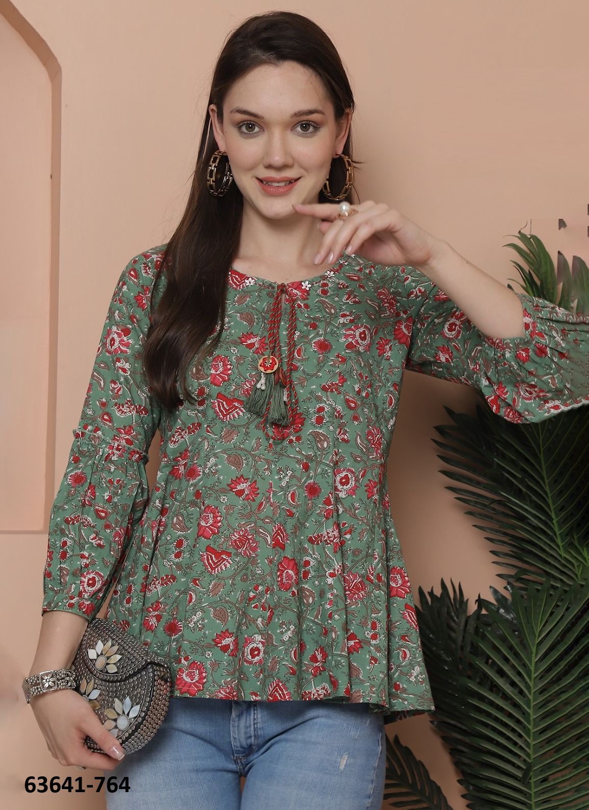 JAIPURI COTTON SHORT TUNICS - # 63641 ( 6 SIZE-SETS [Readymade Women's Kurtis / Tops] MADE IN INDIA BY Rajnandini Fabrics