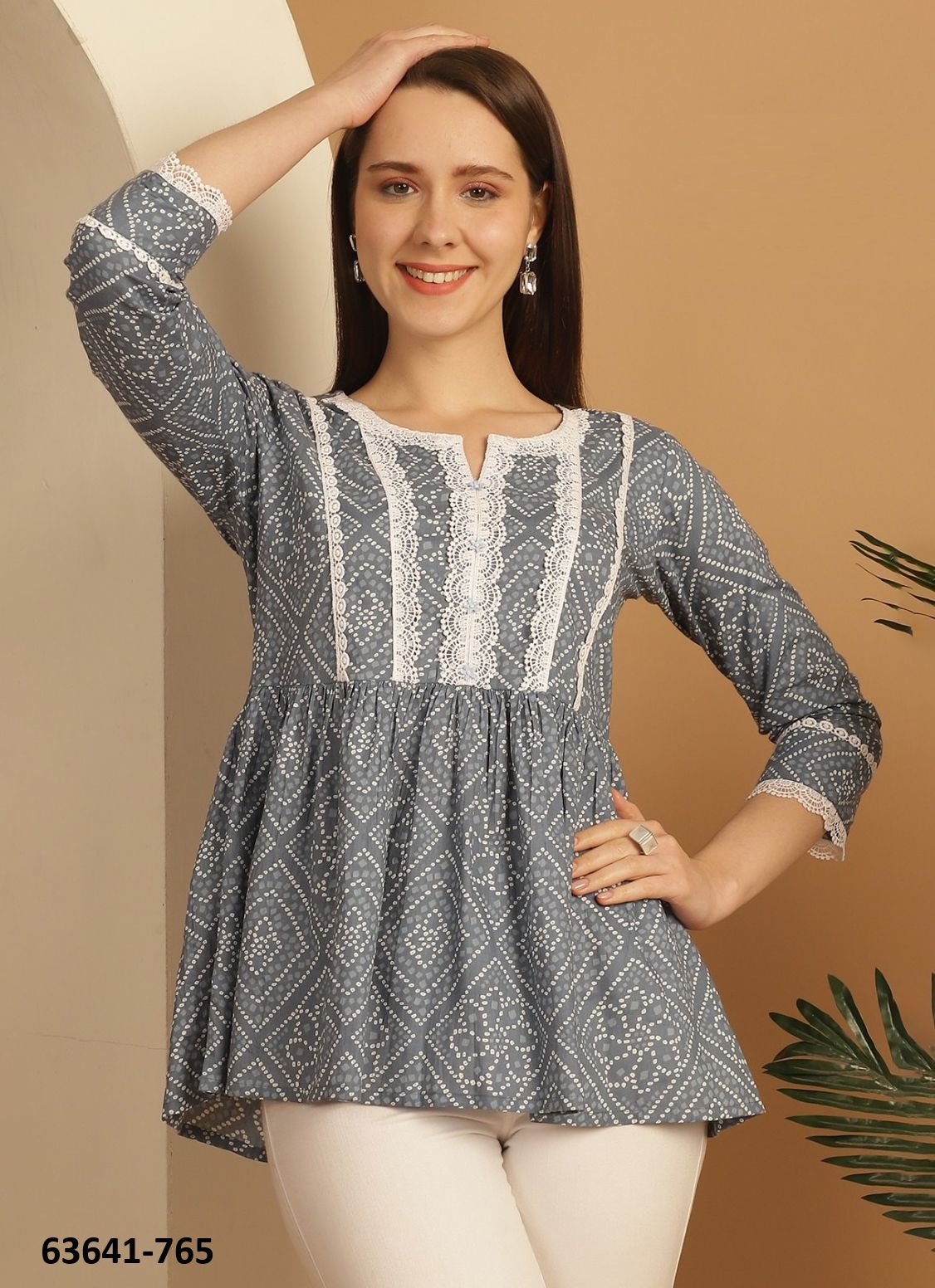 JAIPURI COTTON SHORT TUNICS - # 63641 ( 6 SIZE-SETS [Readymade Women's Kurtis / Tops] MADE IN INDIA BY Rajnandini Fabrics