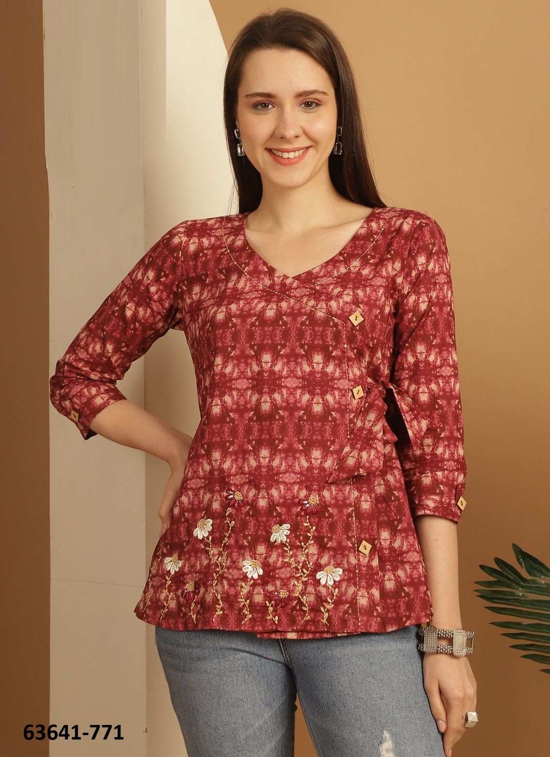JAIPURI COTTON SHORT TUNICS - # 63641 ( 6 SIZE-SETS [Readymade Women's Kurtis / Tops] MADE IN INDIA BY Rajnandini Fabrics