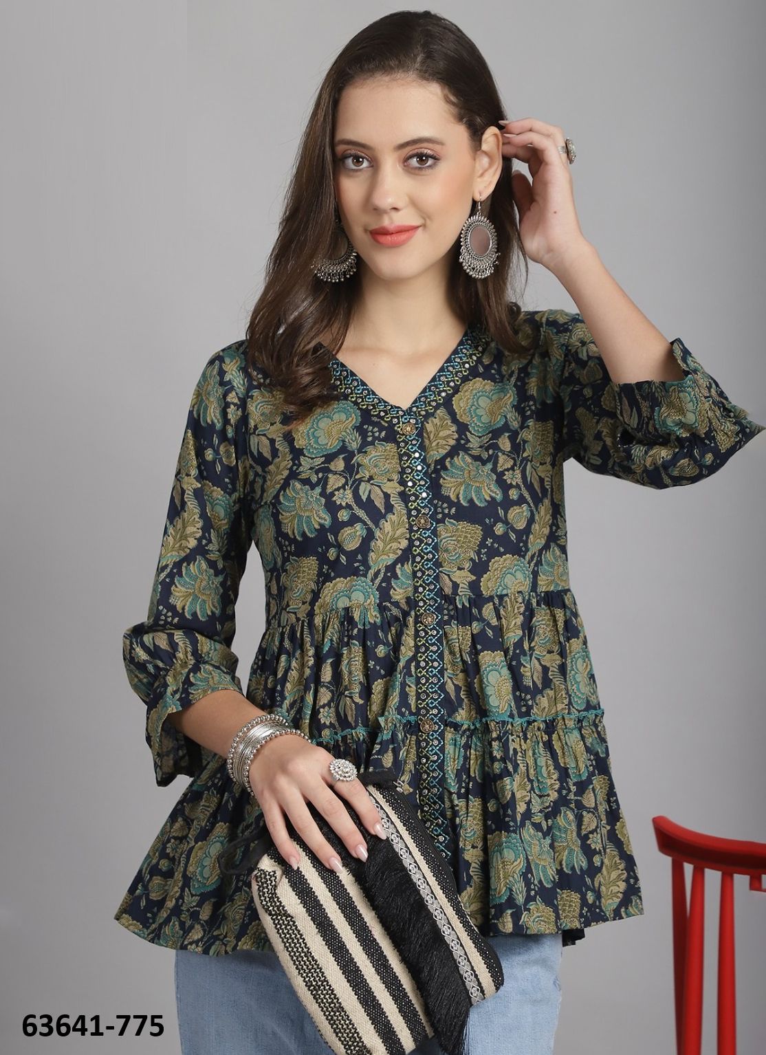 JAIPURI COTTON SHORT TUNICS - # 63641 ( 6 SIZE-SETS [Readymade Women's Kurtis / Tops] MADE IN INDIA BY Rajnandini Fabrics