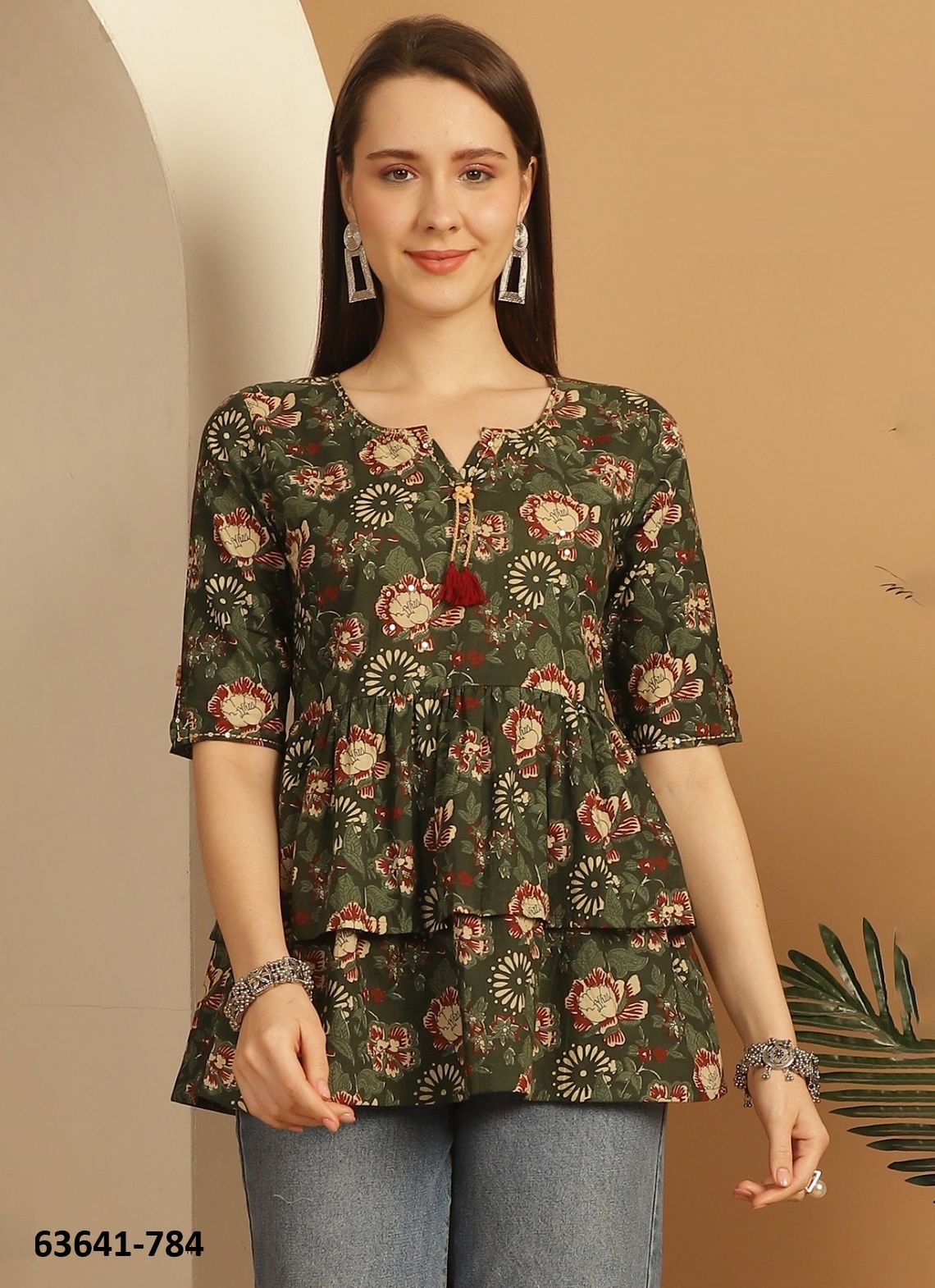 JAIPURI COTTON SHORT TUNICS - # 63641 ( 6 SIZE-SETS [Readymade Women's Kurtis / Tops] MADE IN INDIA BY Rajnandini Fabrics
