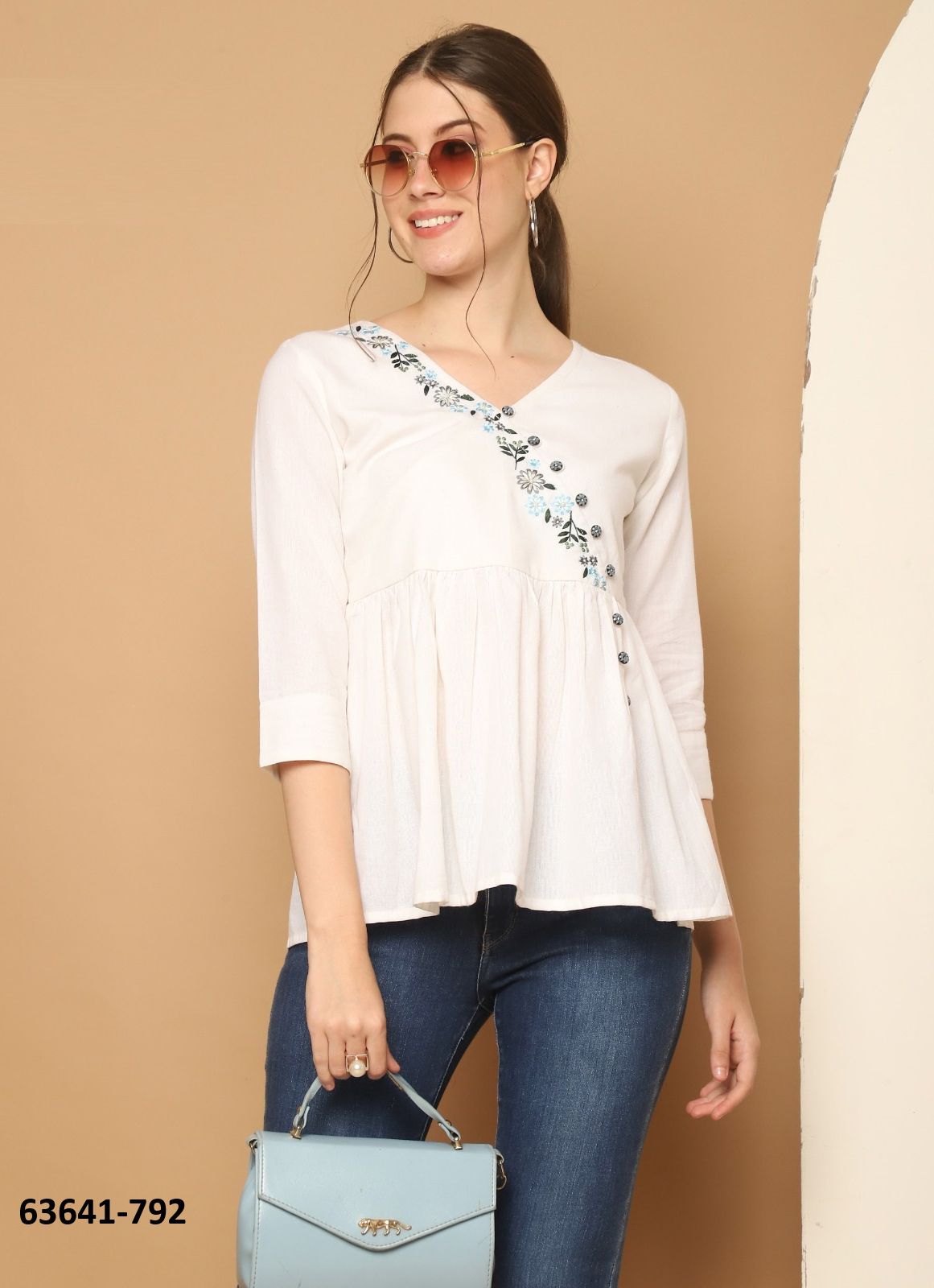 JAIPURI COTTON SHORT TUNICS - # 63641 ( 6 SIZE-SETS [Readymade Women's Kurtis / Tops] MADE IN INDIA BY Rajnandini Fabrics
