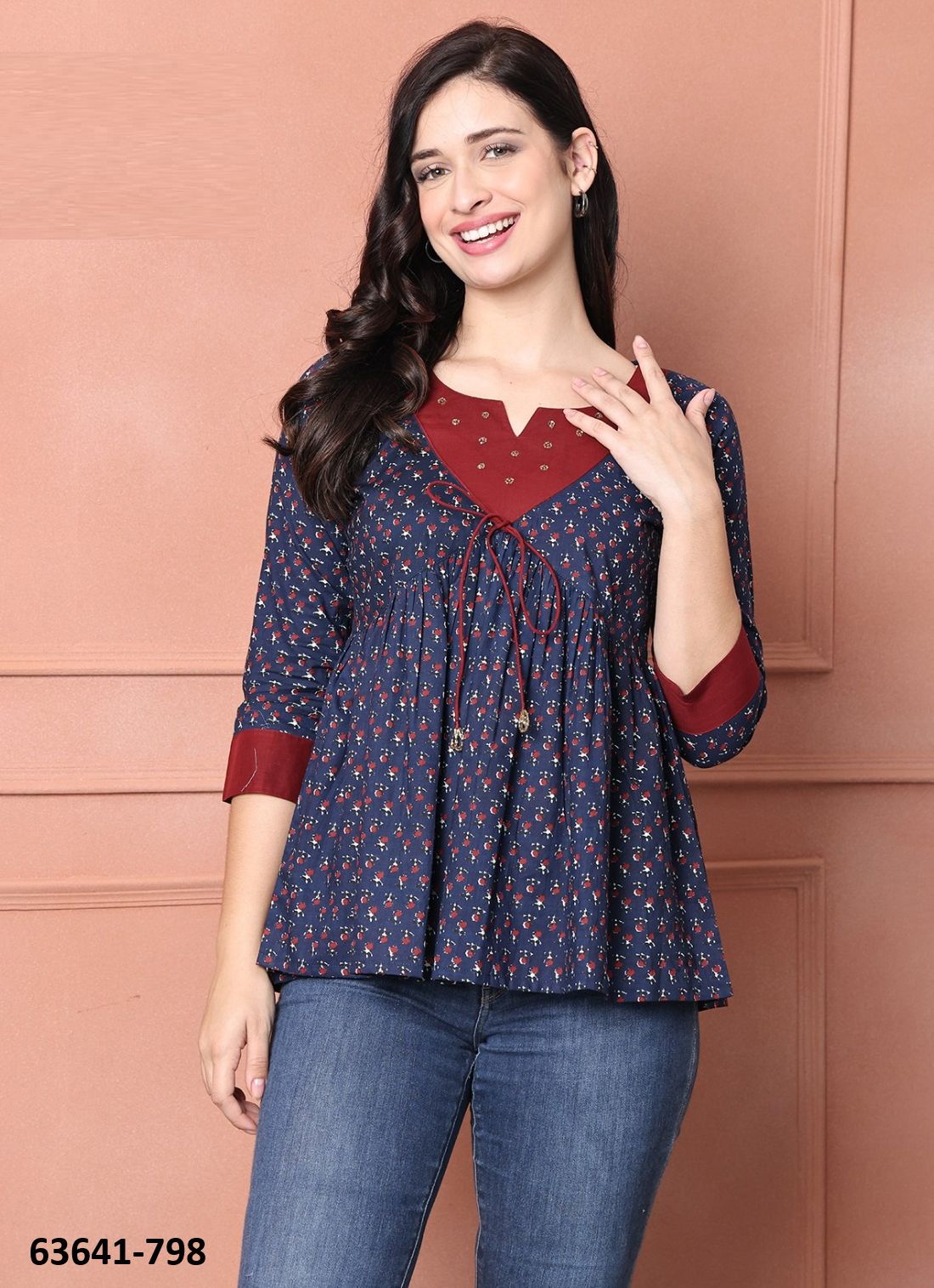 JAIPURI COTTON SHORT TUNICS - # 63641 ( 6 SIZE-SETS [Readymade Women's Kurtis / Tops] MADE IN INDIA BY Rajnandini Fabrics