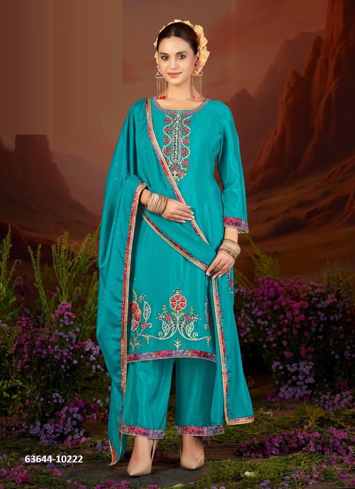 VASUDHA - Catalog # 63644 (Set of 4 Readymade Salwar Suits) by Rangoon