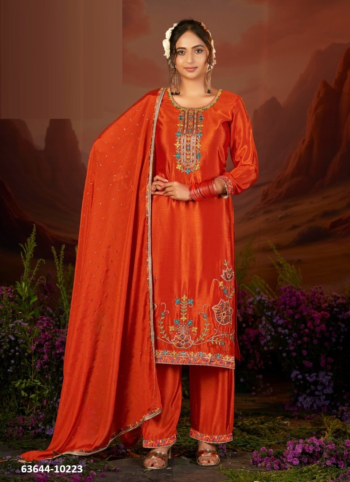 VASUDHA - Catalog # 63644 (Set of 4 Readymade Salwar Suits) by Rangoon