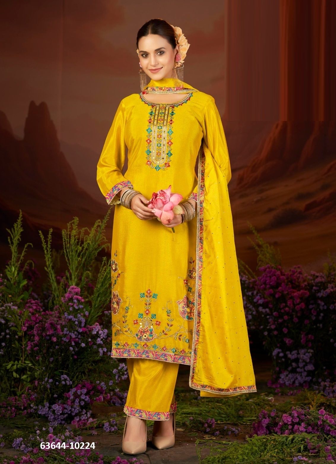 VASUDHA - Catalog # 63644 (Set of 4 Readymade Salwar Suits) by Rangoon