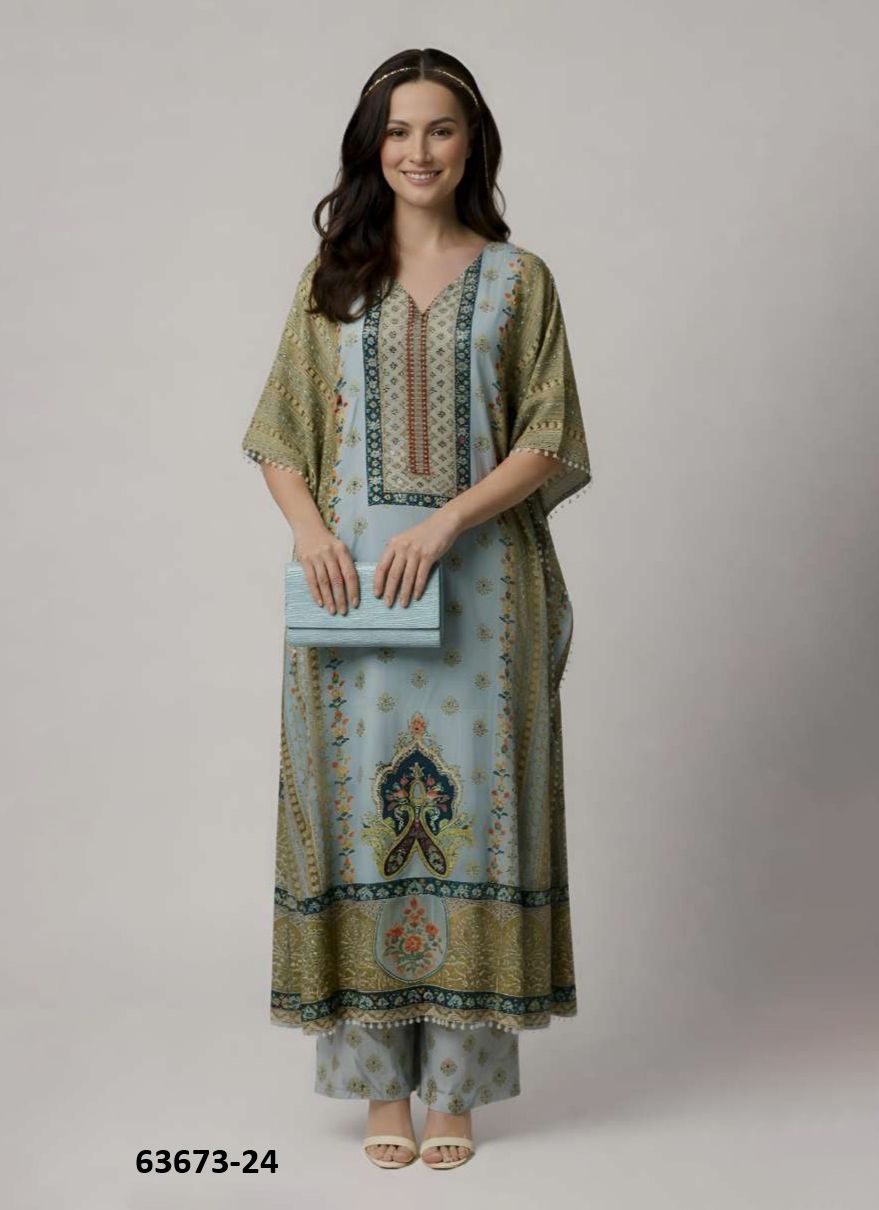 KAFTAN CO-ORD SET VALUE ADDITION 4 - Catalog # 63673 (Set of 6 Tops With Bottoms) by Serengeti KAFTAN CO-ORD SET VALUE ADDITION 4 - Catalog # 63673 (Set of 6 Tops With Bottoms) by Serengeti