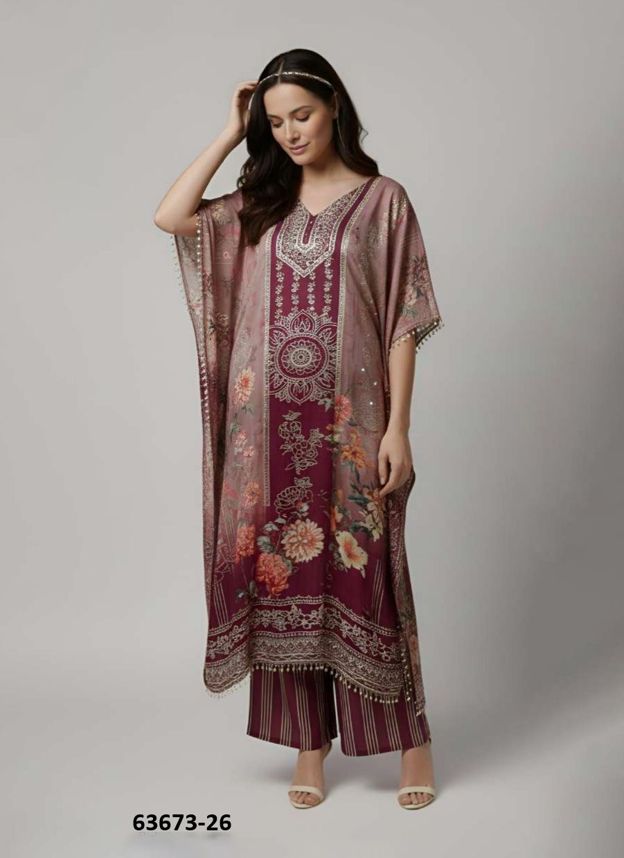 KAFTAN CO-ORD SET VALUE ADDITION 4 - Catalog # 63673 (Set of 6 Tops With Bottoms) by Serengeti KAFTAN CO-ORD SET VALUE ADDITION 4 - Catalog # 63673 (Set of 6 Tops With Bottoms) by Serengeti