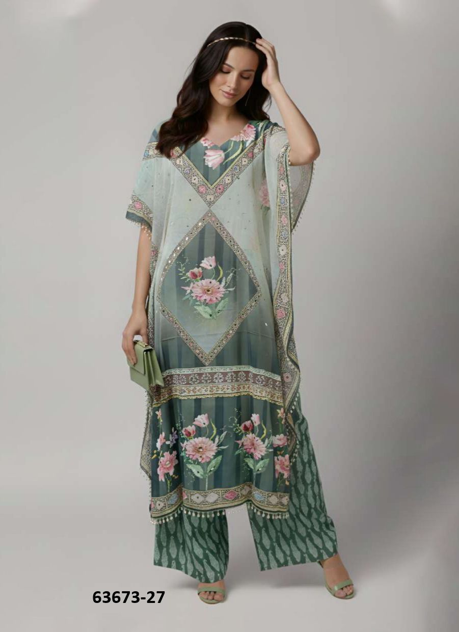 KAFTAN CO-ORD SET VALUE ADDITION 4 - Catalog # 63673 (Set of 6 Tops With Bottoms) by Serengeti KAFTAN CO-ORD SET VALUE ADDITION 4 - Catalog # 63673 (Set of 6 Tops With Bottoms) by Serengeti