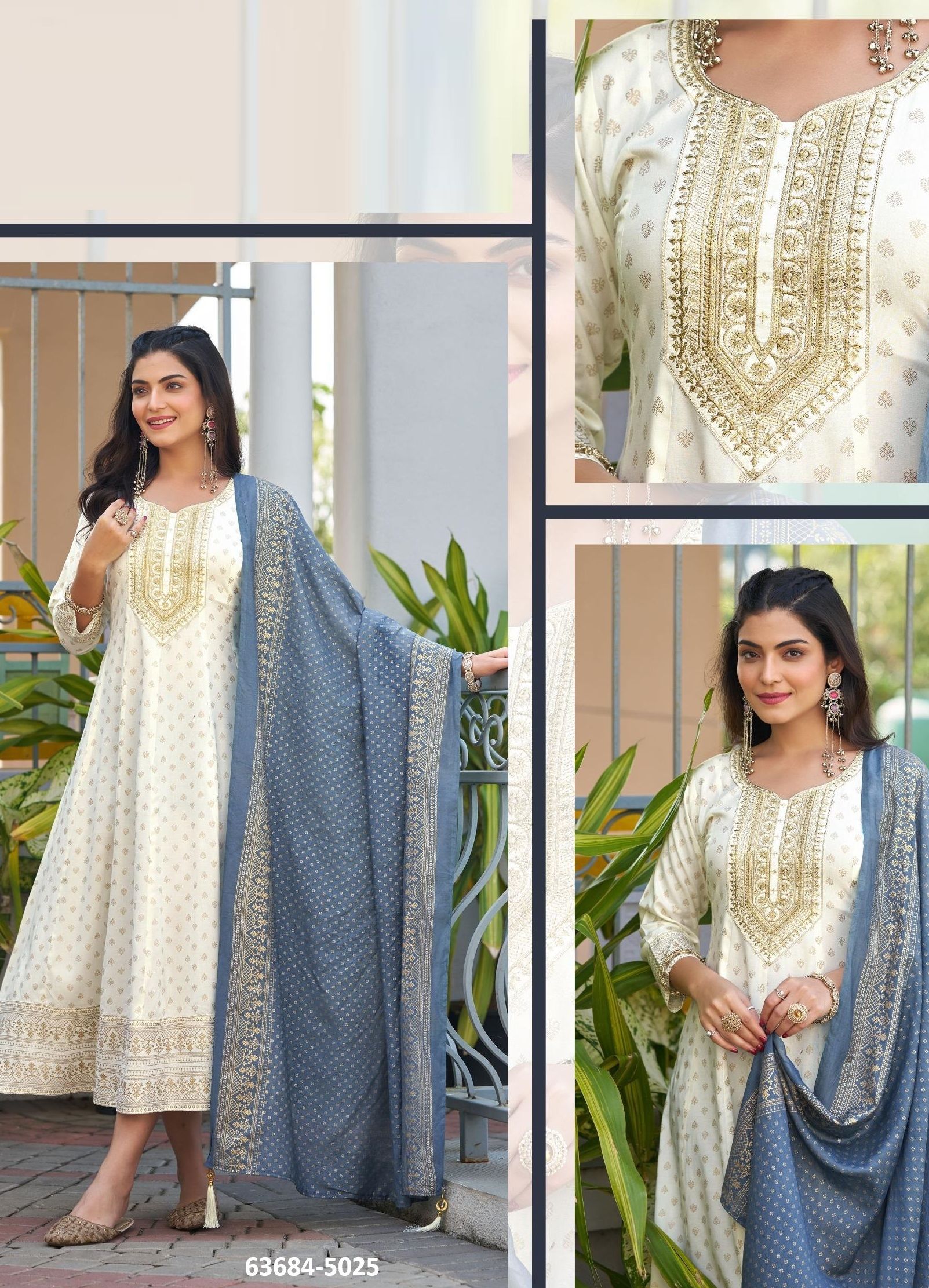 NANDINI - Catalog # 63684 (Set of 6 Readymade Women's Kurtis / Tops) by Blue Hills