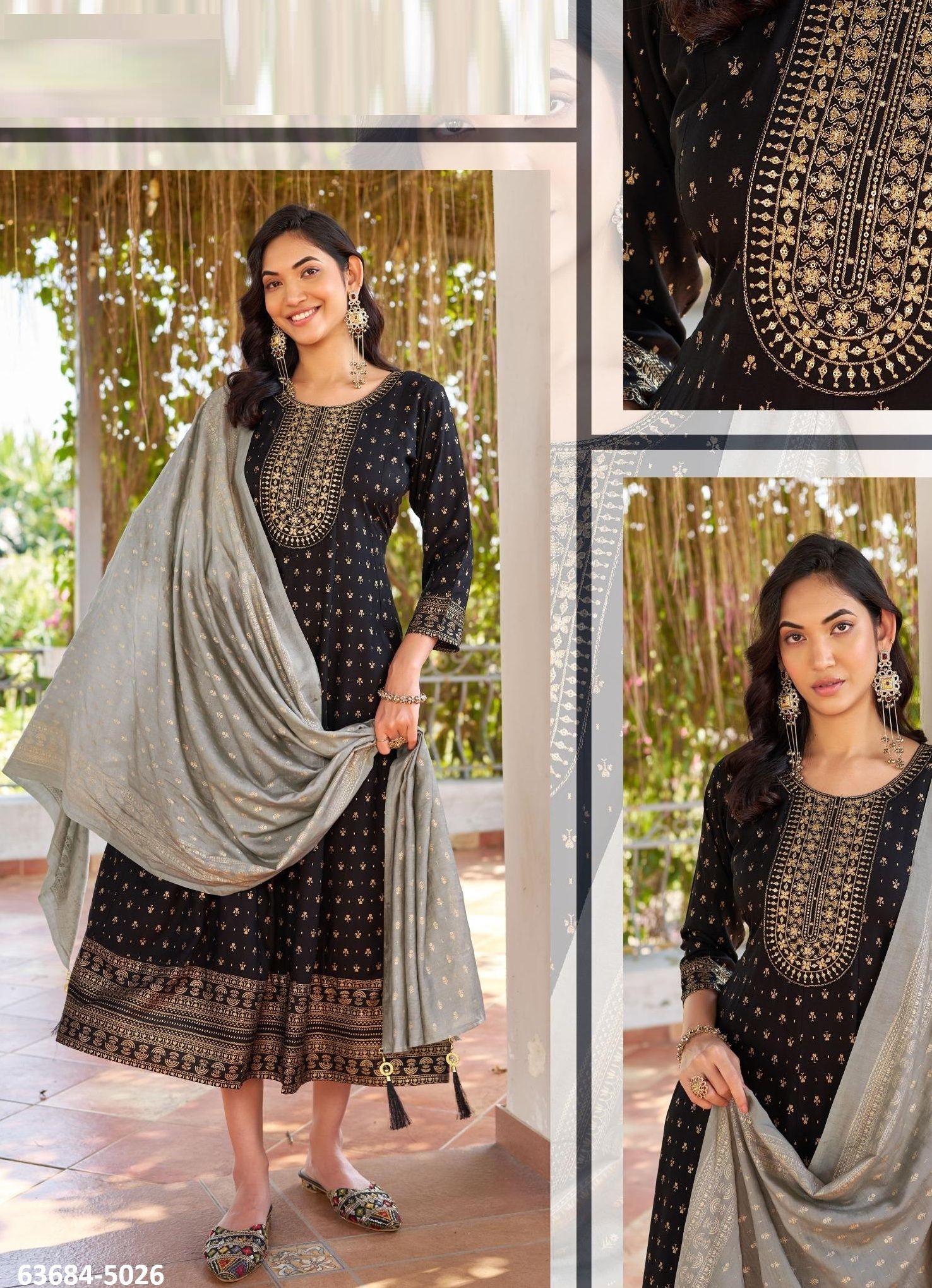 NANDINI - Catalog # 63684 (Set of 6 Readymade Women's Kurtis / Tops) by Blue Hills