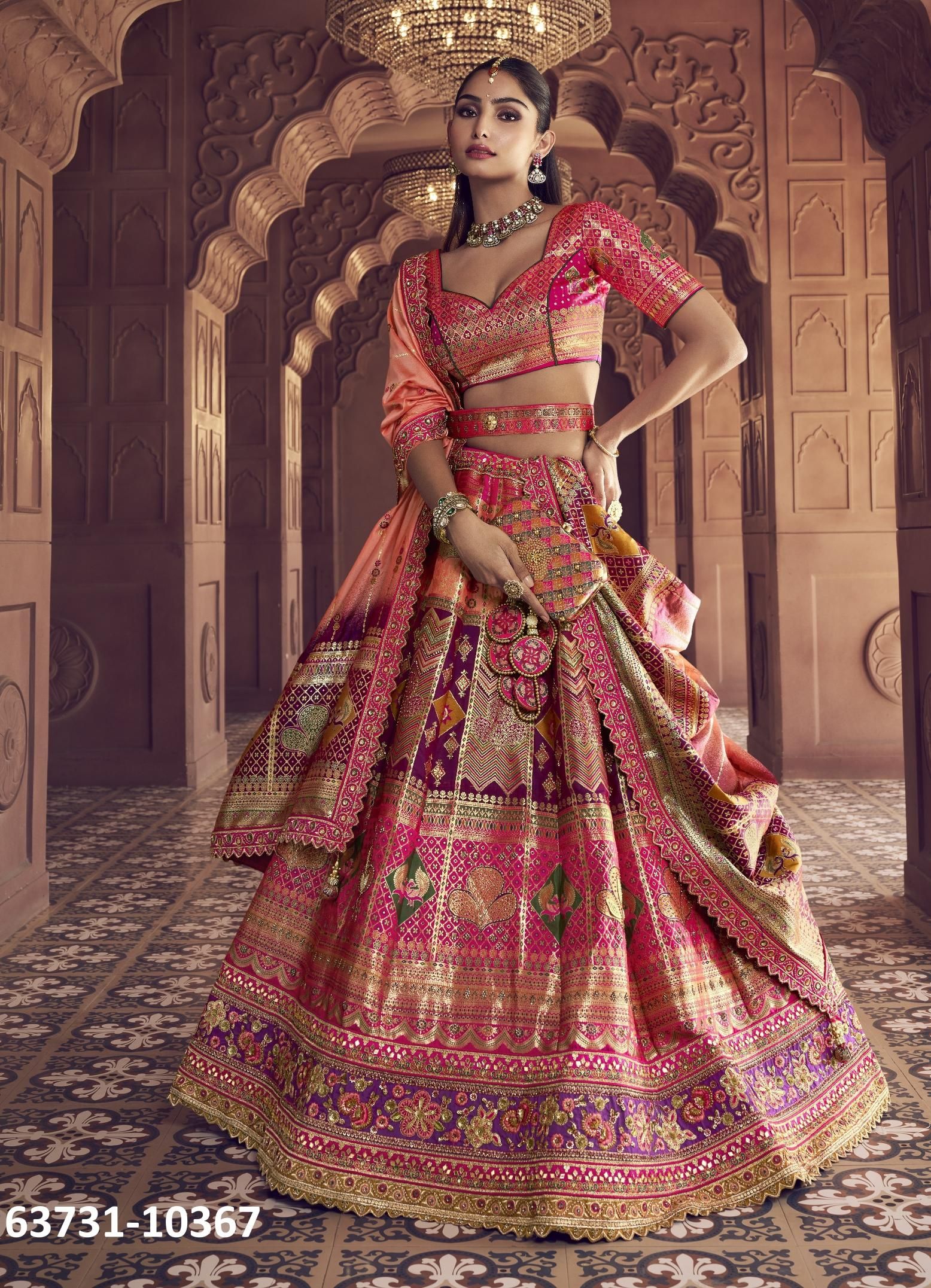 VRINDAVAN 69 - Catalog # 63731 (Set of 6 Semi-Stitched Lehengas) by Royal VRINDAVAN 69 - Catalog # 63731 (Set of 6 Semi-Stitched Lehengas) by Royal
