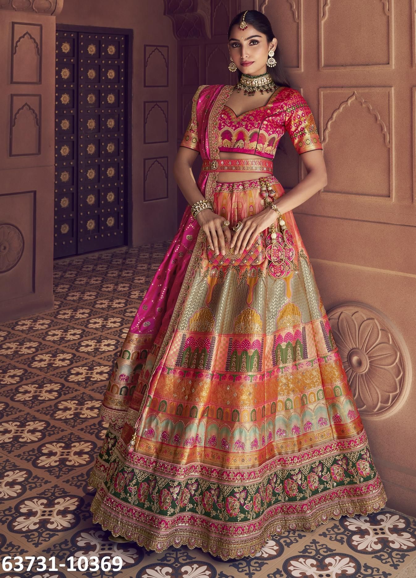 VRINDAVAN 69 - Catalog # 63731 (Set of 6 Semi-Stitched Lehengas) by Royal VRINDAVAN 69 - Catalog # 63731 (Set of 6 Semi-Stitched Lehengas) by Royal