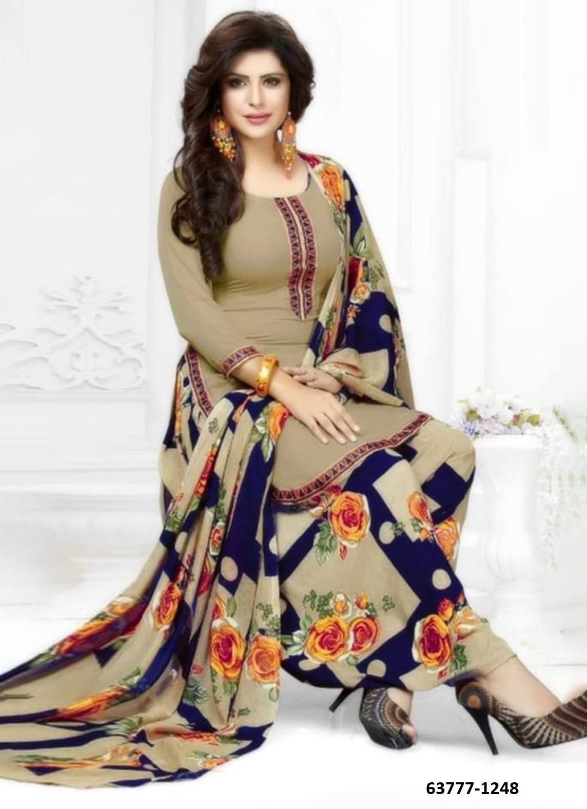 UN-STITCHED SUIT - DRESS MATERIAL - Catalog # 63777 (Set of 51 Semi-Stitched / Un-Stitched Suits) by Jagraasa