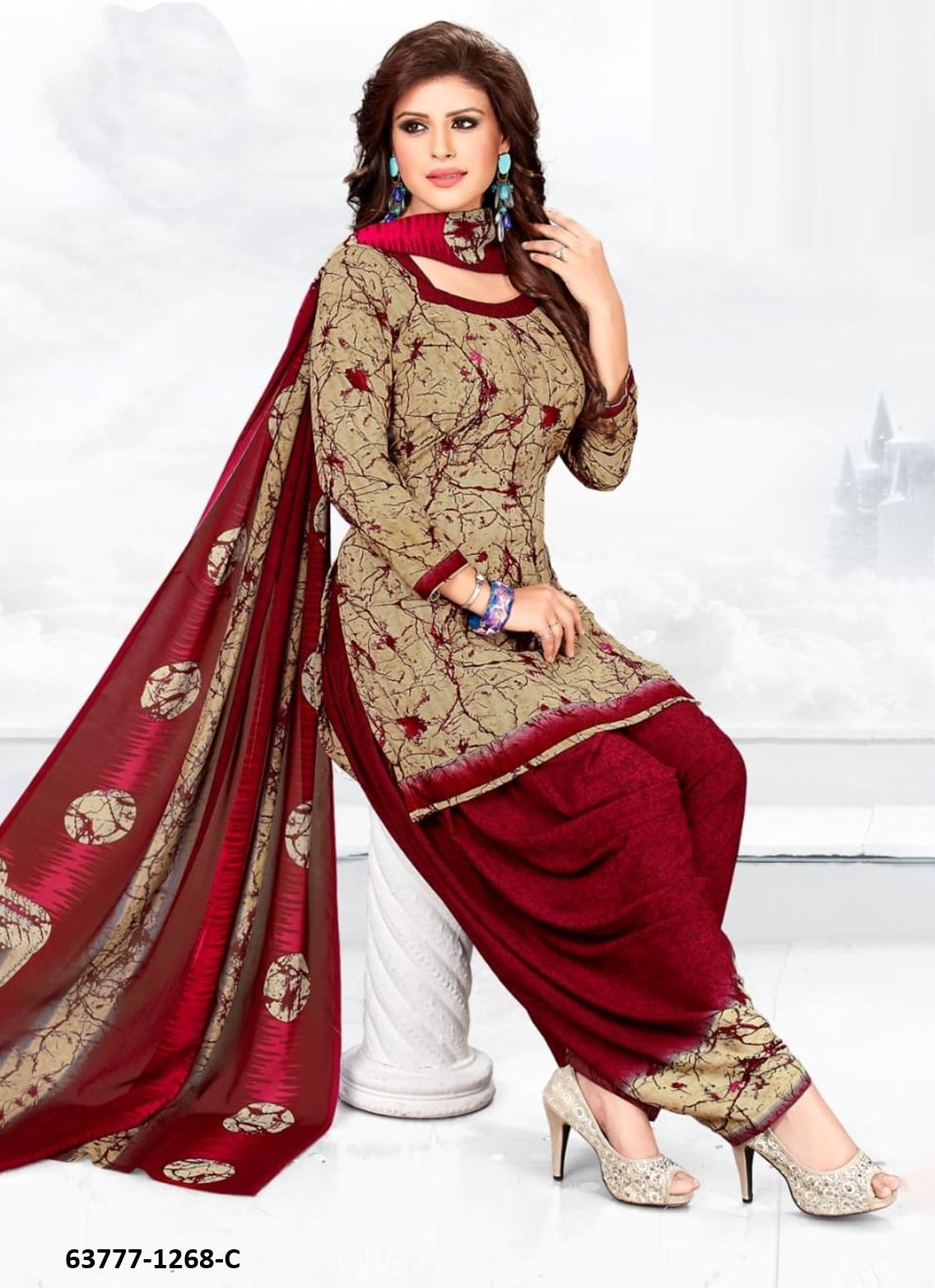 UN-STITCHED SUIT - DRESS MATERIAL - Catalog # 63777 (Set of 51 Semi-Stitched / Un-Stitched Suits) by Jagraasa