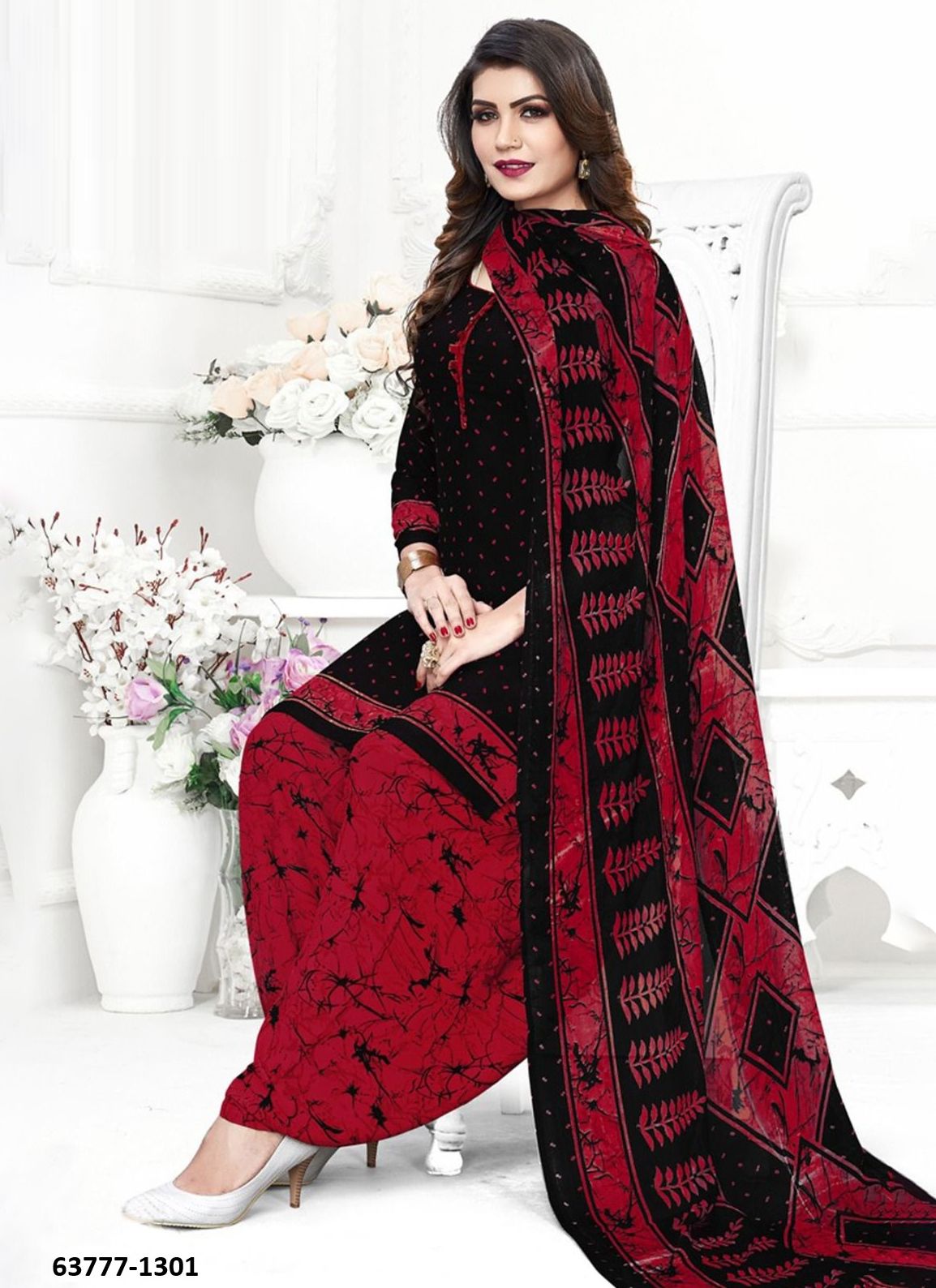 UN-STITCHED SUIT - DRESS MATERIAL - Catalog # 63777 (Set of 51 Semi-Stitched / Un-Stitched Suits) by Jagraasa