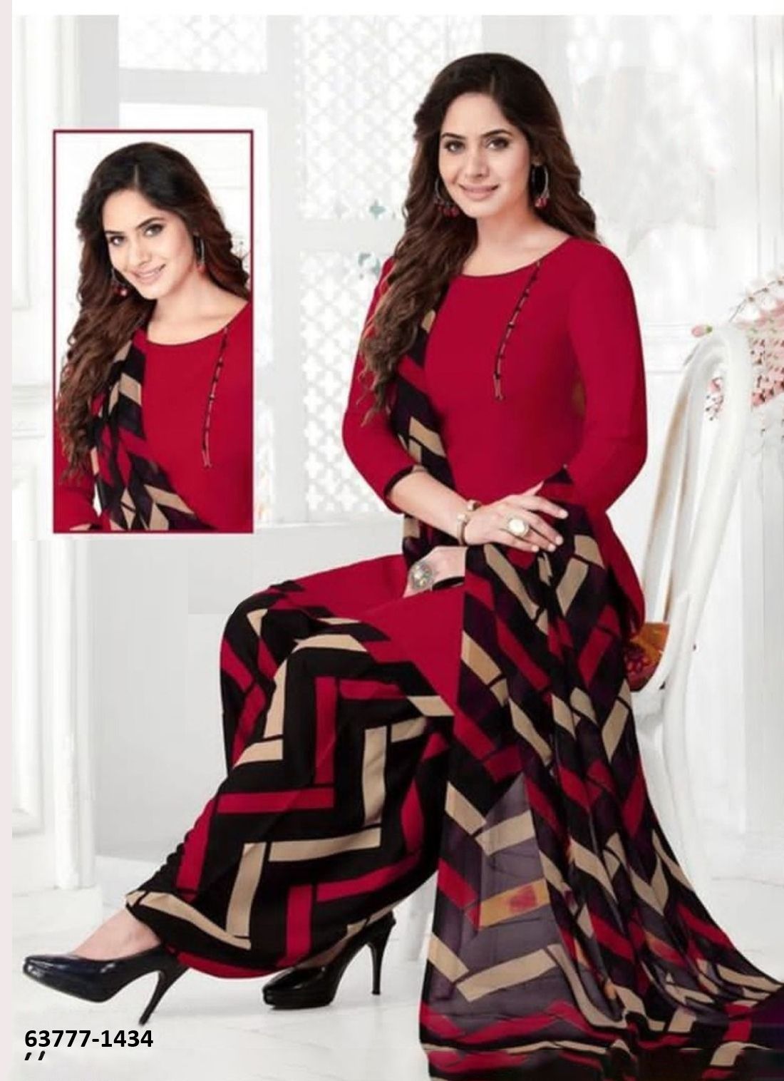 UN-STITCHED SUIT - DRESS MATERIAL - Catalog # 63777 (Set of 51 Semi-Stitched / Un-Stitched Suits) by Jagraasa