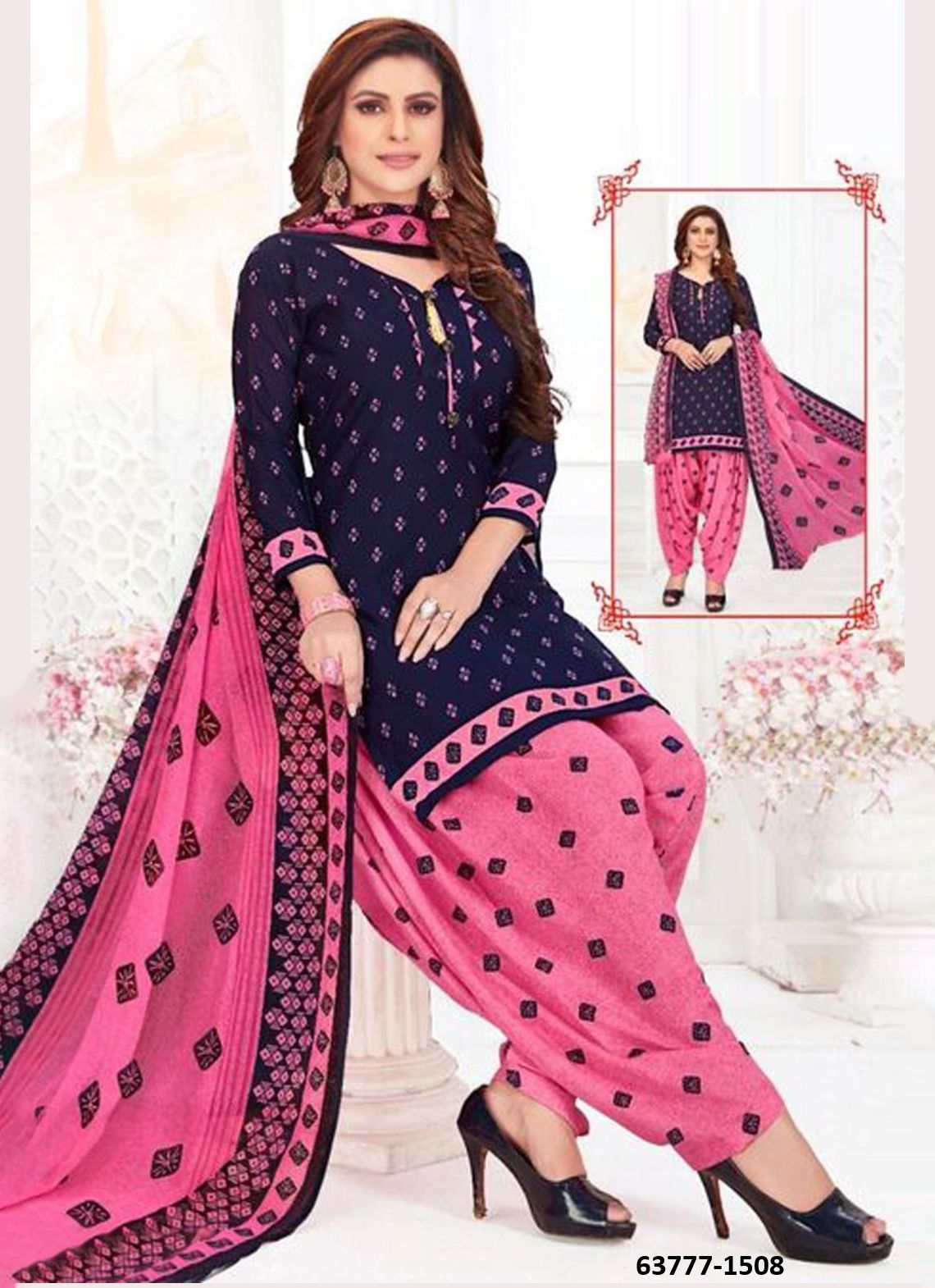 UN-STITCHED SUIT - DRESS MATERIAL - Catalog # 63777 (Set of 51 Semi-Stitched / Un-Stitched Suits) by Jagraasa