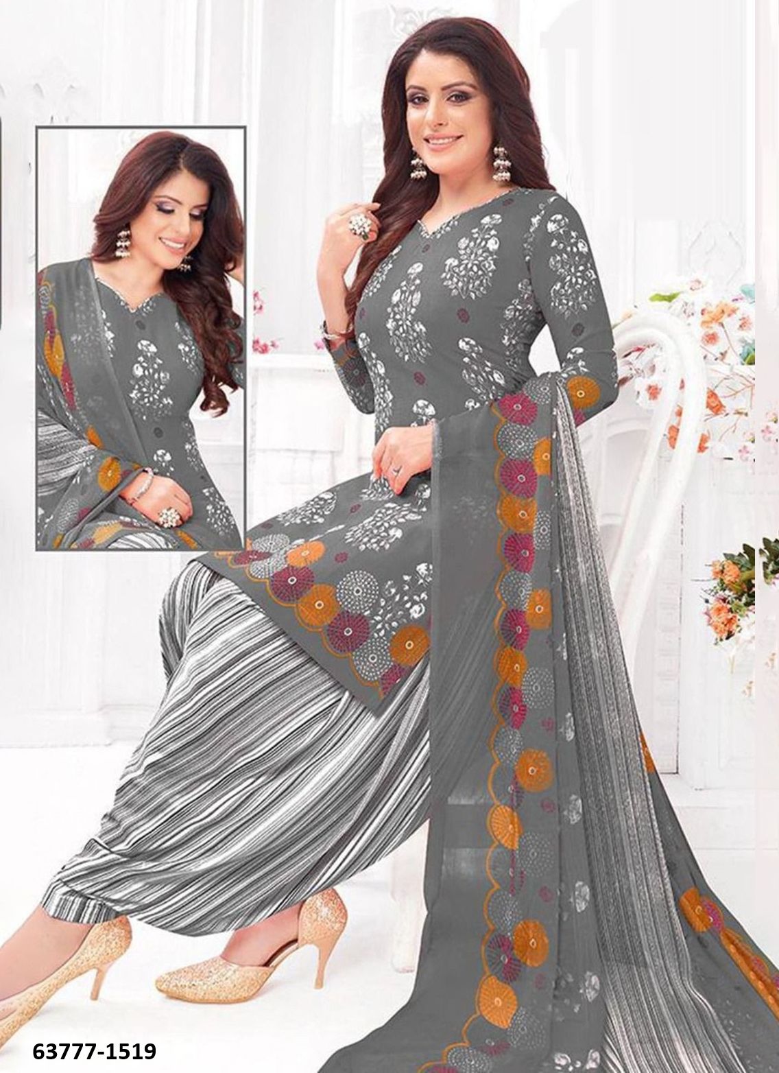 UN-STITCHED SUIT - DRESS MATERIAL - Catalog # 63777 (Set of 51 Semi-Stitched / Un-Stitched Suits) by Jagraasa