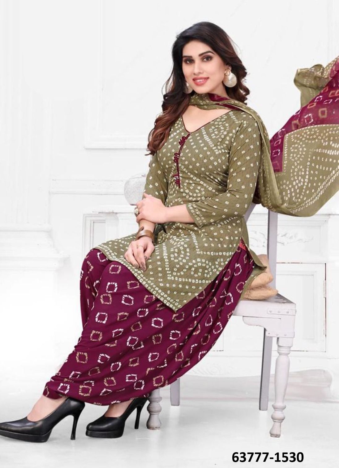 UN-STITCHED SUIT - DRESS MATERIAL - Catalog # 63777 (Set of 51 Semi-Stitched / Un-Stitched Suits) by Jagraasa