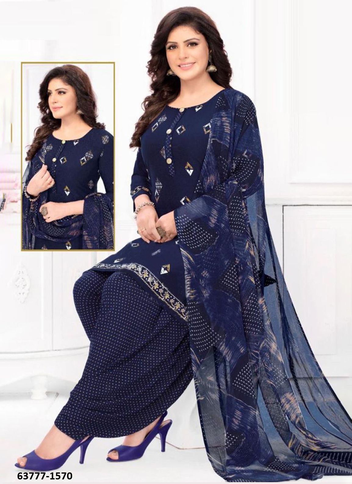 UN-STITCHED SUIT - DRESS MATERIAL - Catalog # 63777 (Set of 51 Semi-Stitched / Un-Stitched Suits) by Jagraasa
