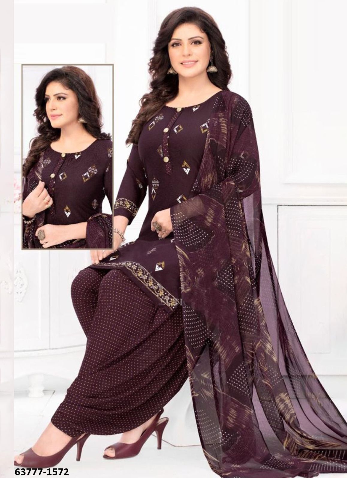 UN-STITCHED SUIT - DRESS MATERIAL - Catalog # 63777 (Set of 51 Semi-Stitched / Un-Stitched Suits) by Jagraasa