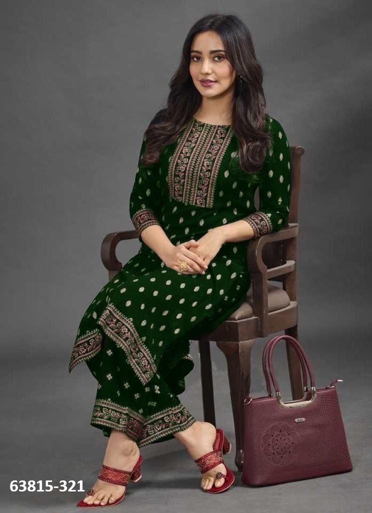 RAYON WITH FOIL PRINT - Catalog # 63815 (Set of 6 Tops With Bottoms) by Aabharan RAYON WITH FOIL PRINT - Catalog # 63815 (Set of 6 Tops With Bottoms) by Aabharan