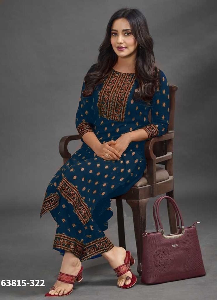RAYON WITH FOIL PRINT - Catalog # 63815 (Set of 6 Tops With Bottoms) by Aabharan RAYON WITH FOIL PRINT - Catalog # 63815 (Set of 6 Tops With Bottoms) by Aabharan