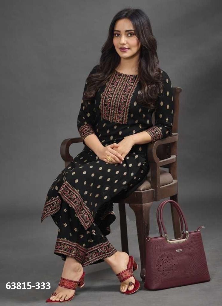 RAYON WITH FOIL PRINT - Catalog # 63815 (Set of 6 Tops With Bottoms) by Aabharan RAYON WITH FOIL PRINT - Catalog # 63815 (Set of 6 Tops With Bottoms) by Aabharan