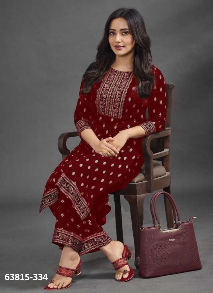 RAYON WITH FOIL PRINT - Catalog # 63815 (Set of 6 Tops With Bottoms) by Aabharan RAYON WITH FOIL PRINT - Catalog # 63815 (Set of 6 Tops With Bottoms) by Aabharan