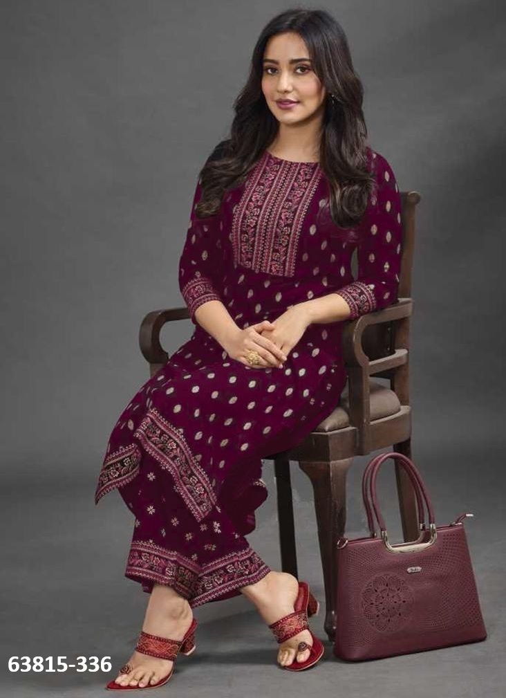RAYON WITH FOIL PRINT - Catalog # 63815 (Set of 6 Tops With Bottoms) by Aabharan RAYON WITH FOIL PRINT - Catalog # 63815 (Set of 6 Tops With Bottoms) by Aabharan
