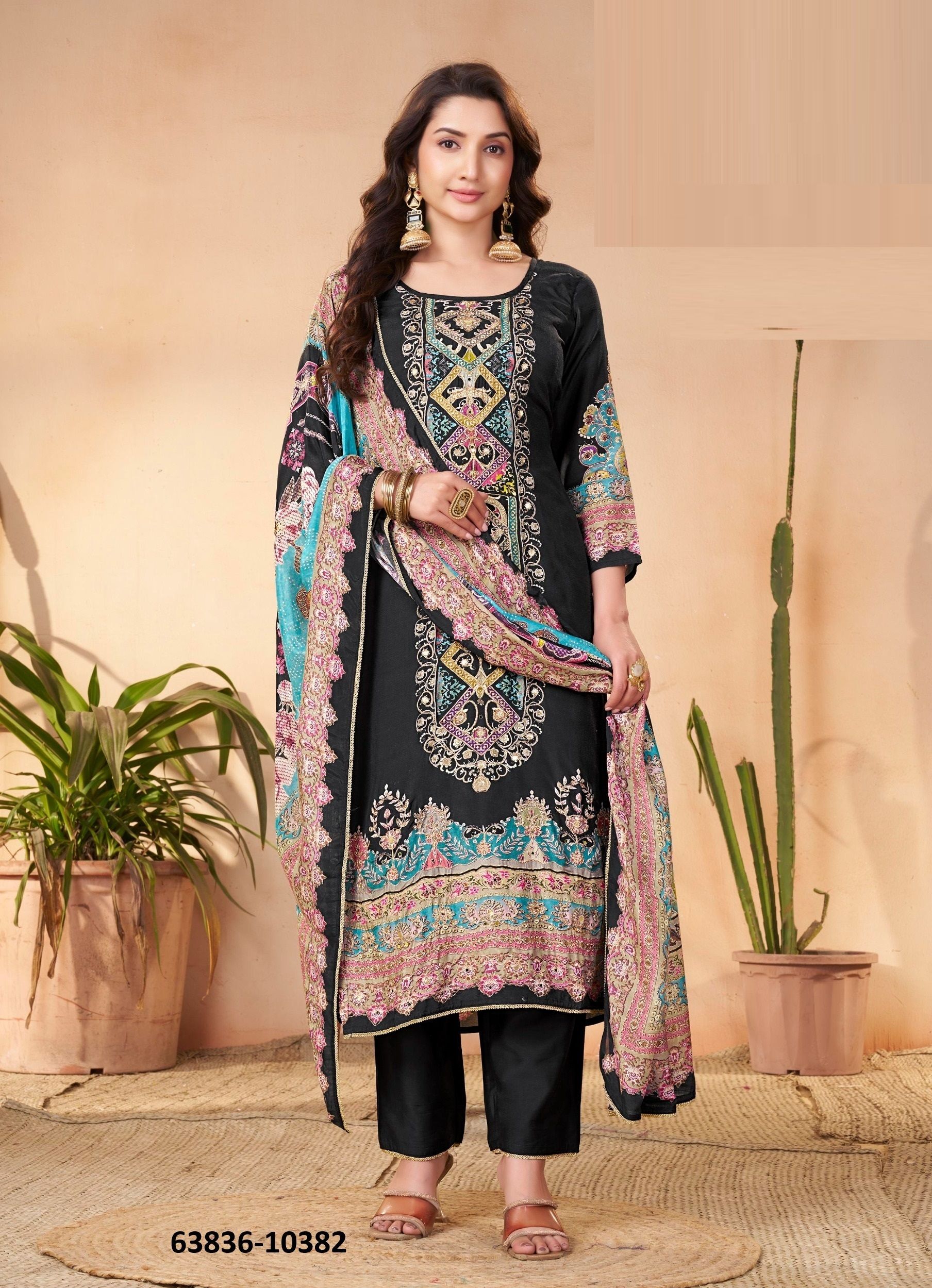 NOORAN - Catalog # 63836 (Set of 4 Readymade Salwar Suits) by Rangoon