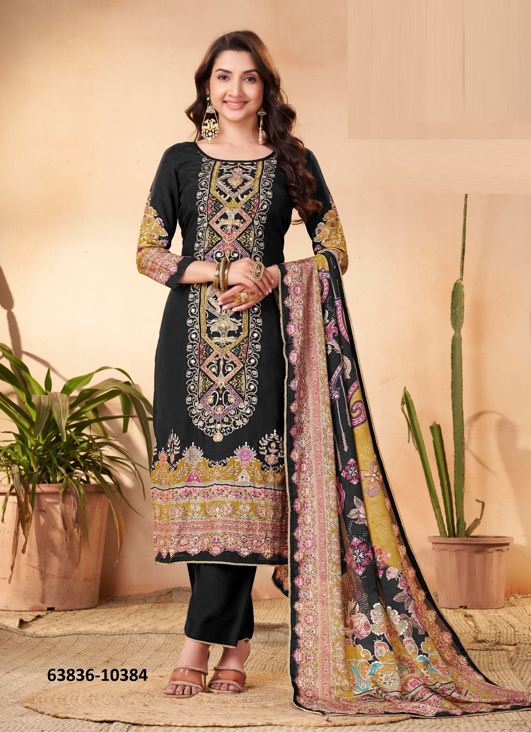 NOORAN - Catalog # 63836 (Set of 4 Readymade Salwar Suits) by Rangoon