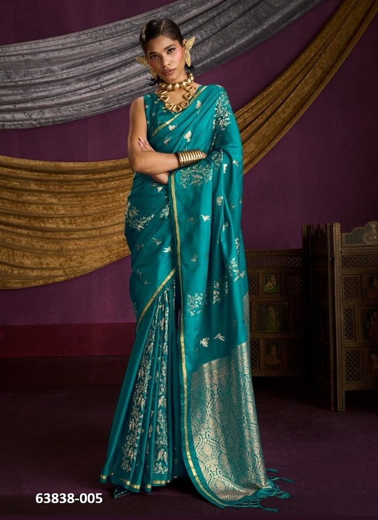 KANTHAKALA INDIGO - Catalog # 63838 (Set of 6 Sarees) by Rajtex Fabrics