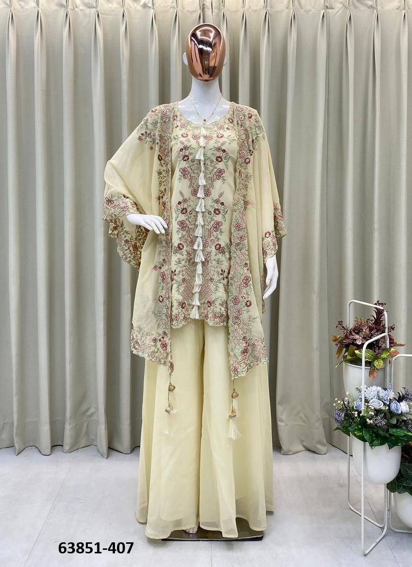 TOP AND PALAZZO WITH SHRUG - Catalog # 63851 (Set of 5 Indo-Western Outfits) by Raw Lemon TOP AND PALAZZO WITH SHRUG - Catalog # 63851 (Set of 5 Indo-Western Outfits) by Raw Lemon