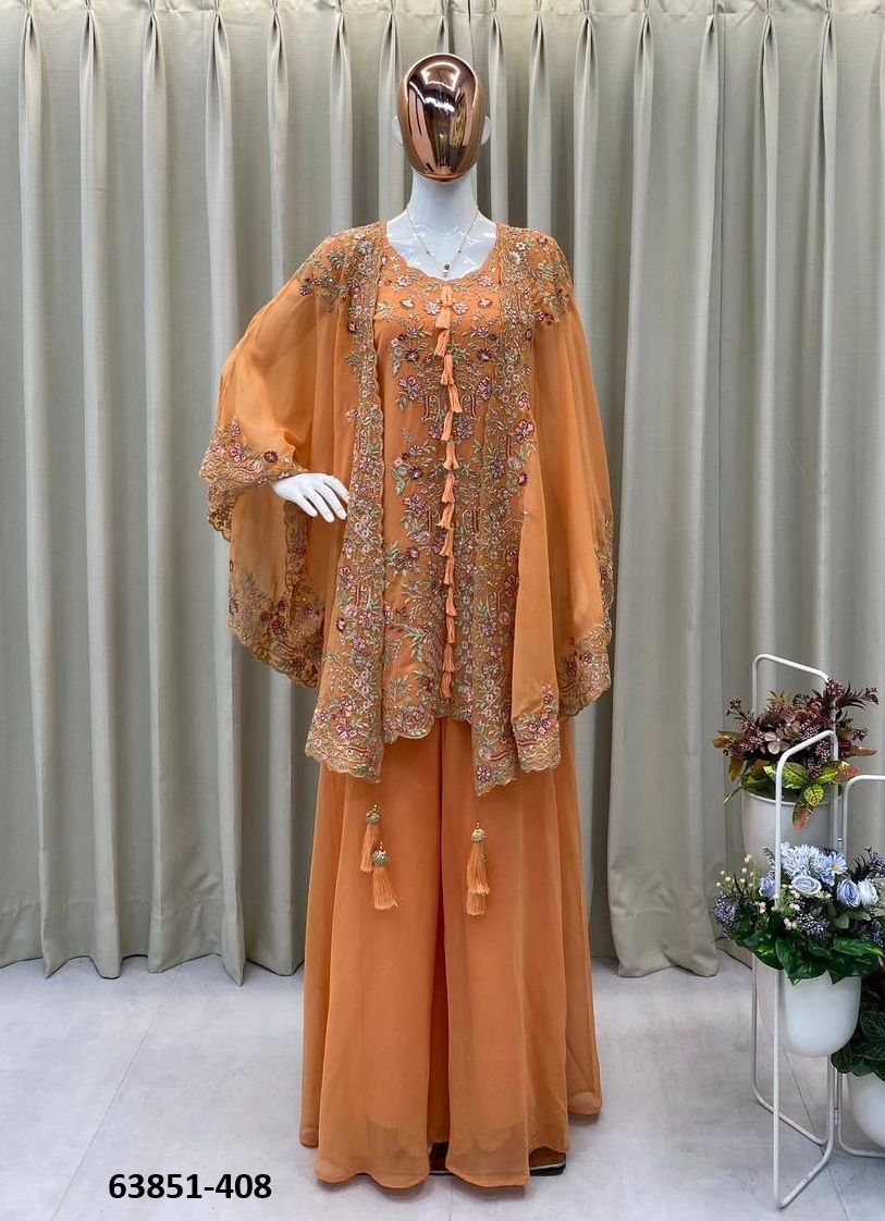 TOP AND PALAZZO WITH SHRUG - Catalog # 63851 (Set of 5 Indo-Western Outfits) by Raw Lemon TOP AND PALAZZO WITH SHRUG - Catalog # 63851 (Set of 5 Indo-Western Outfits) by Raw Lemon