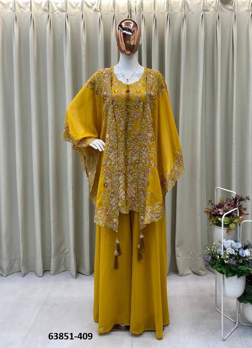 TOP AND PALAZZO WITH SHRUG - Catalog # 63851 (Set of 5 Indo-Western Outfits) by Raw Lemon TOP AND PALAZZO WITH SHRUG - Catalog # 63851 (Set of 5 Indo-Western Outfits) by Raw Lemon