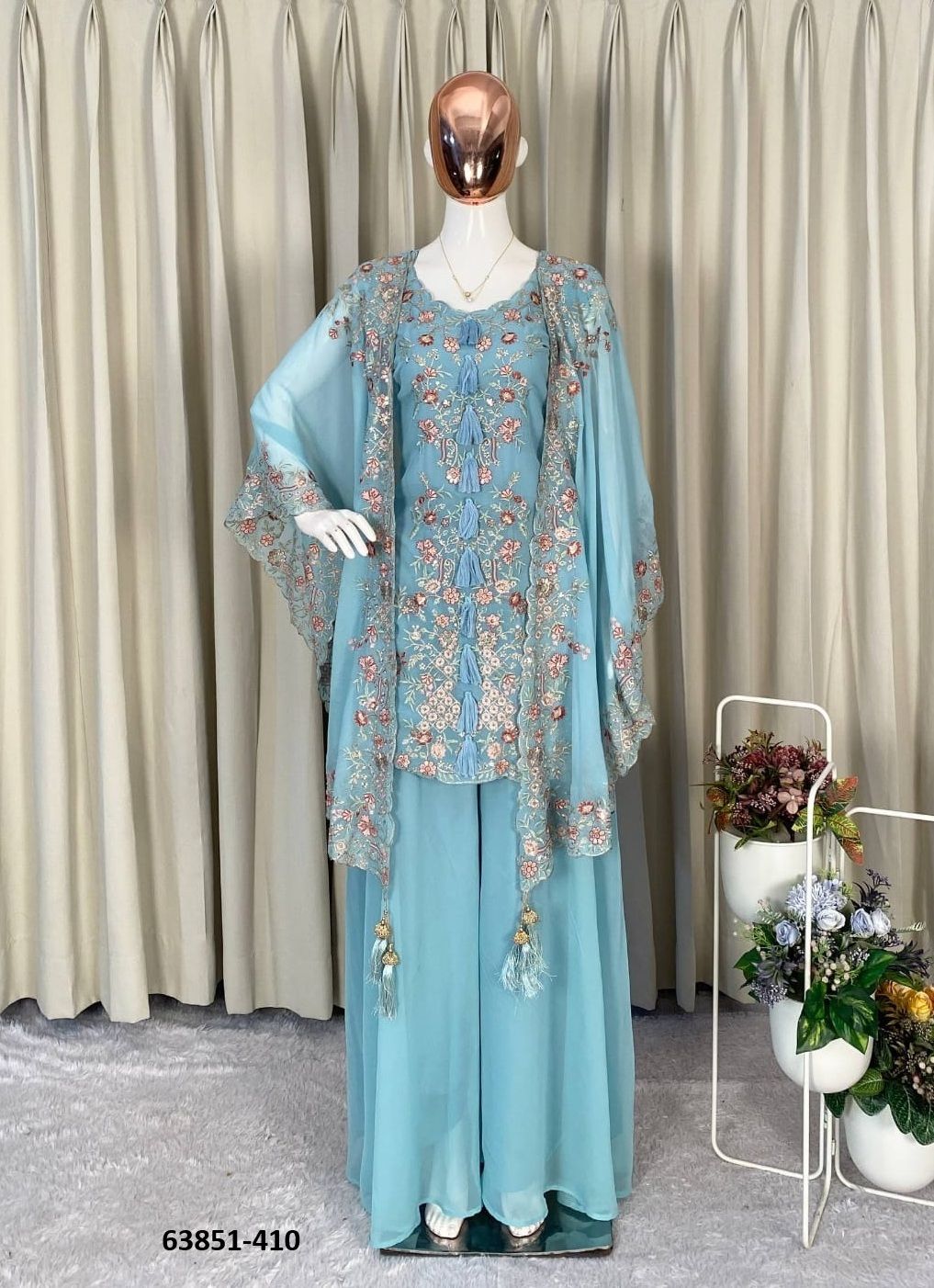 TOP AND PALAZZO WITH SHRUG - Catalog # 63851 (Set of 5 Indo-Western Outfits) by Raw Lemon TOP AND PALAZZO WITH SHRUG - Catalog # 63851 (Set of 5 Indo-Western Outfits) by Raw Lemon