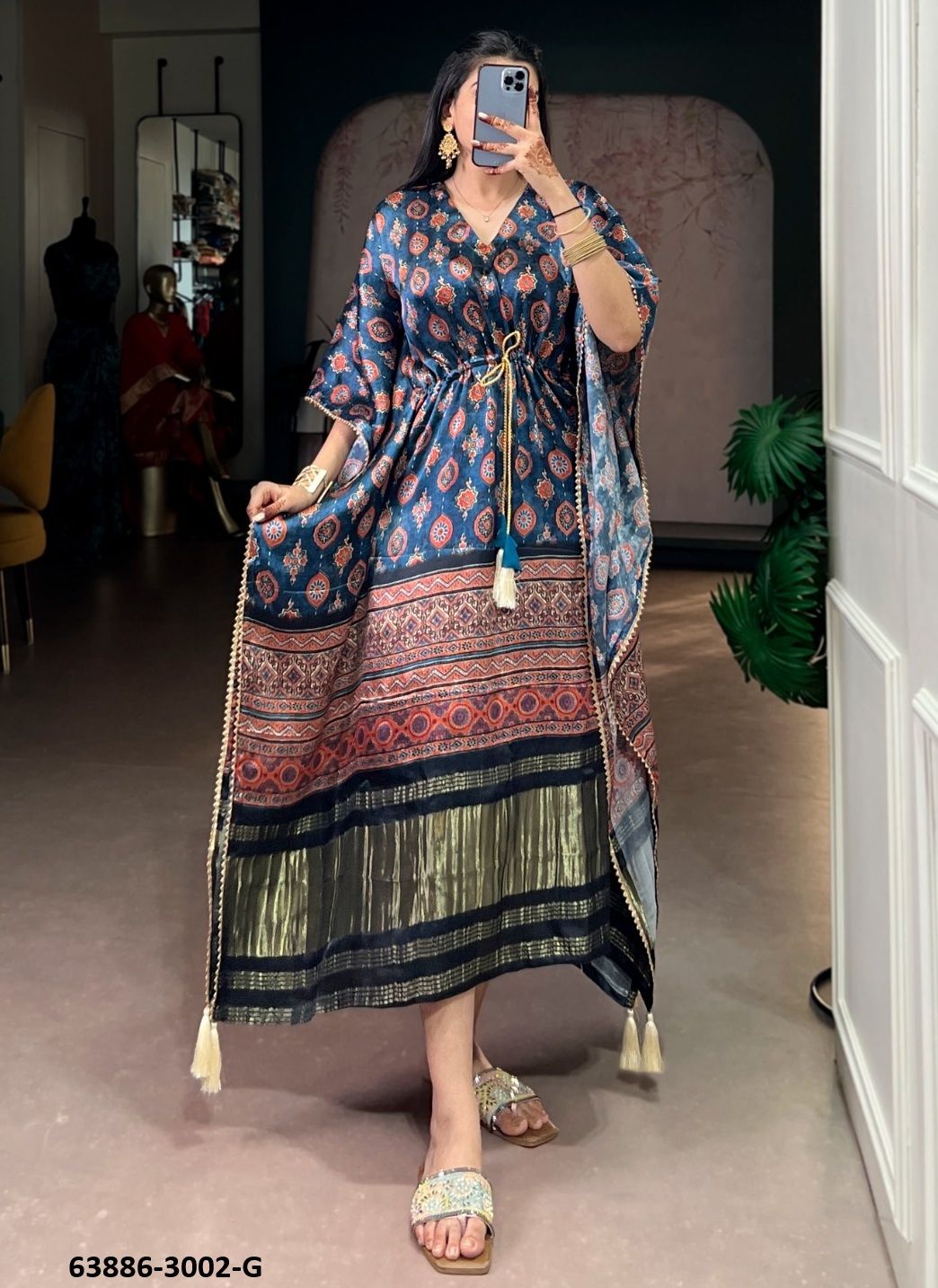 PURE GAJJI SILK BANDHANI - Catalog # 63886 (Set of 10 Kaftans / Ponchos) by Desi Muse PURE GAJJI SILK BANDHANI - Catalog # 63886 (Set of 10 Kaftans / Ponchos) by Desi Muse