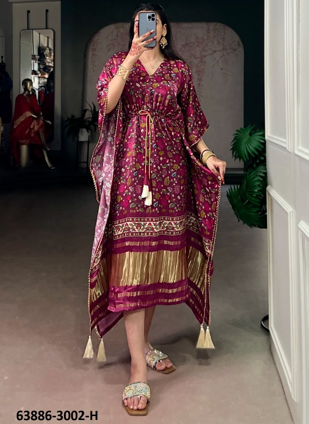 PURE GAJJI SILK BANDHANI - Catalog # 63886 (Set of 10 Kaftans / Ponchos) by Desi Muse PURE GAJJI SILK BANDHANI - Catalog # 63886 (Set of 10 Kaftans / Ponchos) by Desi Muse