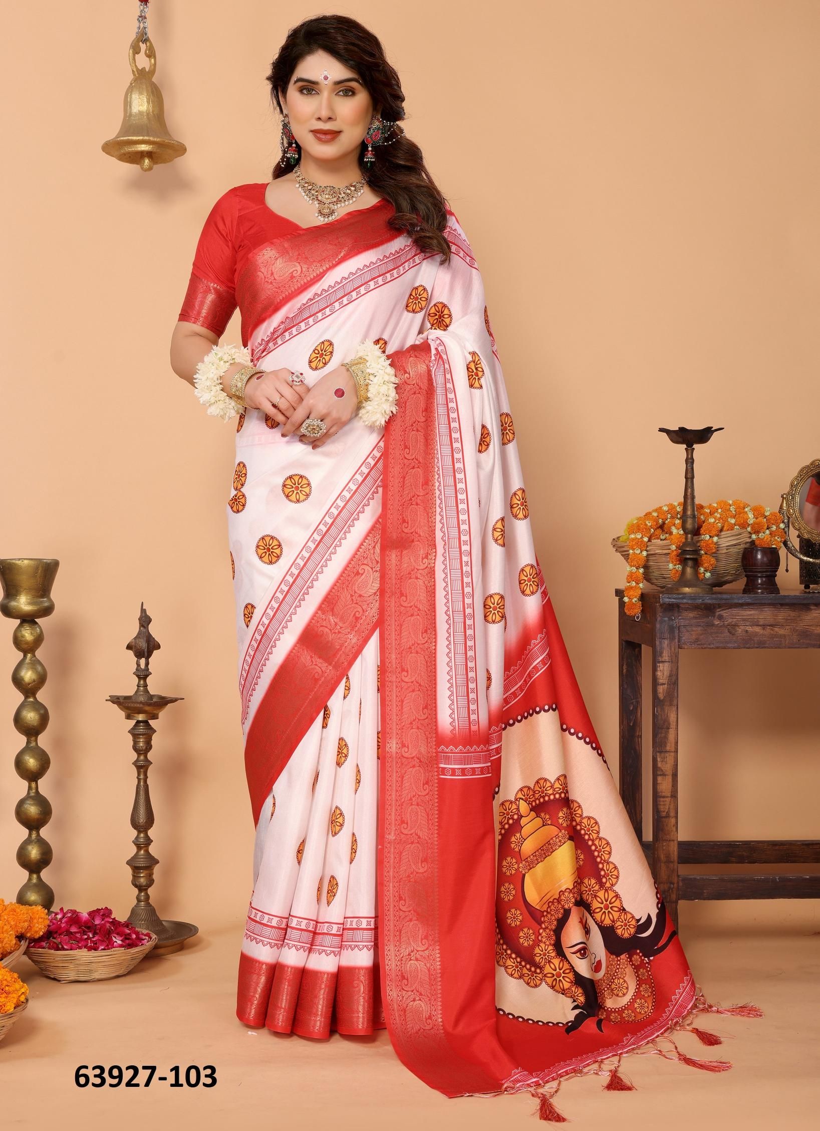 DURGA PUJA SPECIAL - Catalog # 63927 (Set of 18 Sarees) by Desi Muse