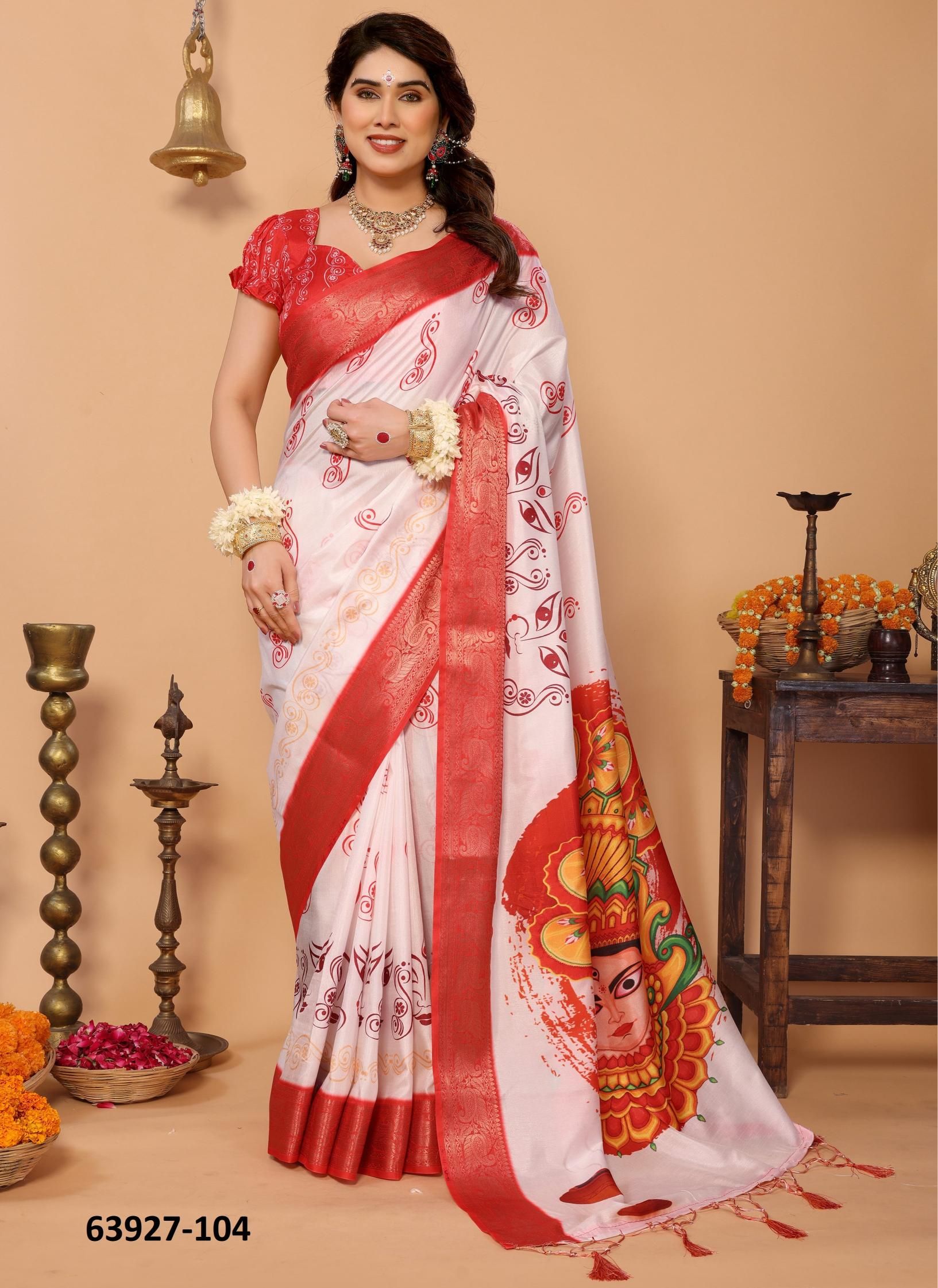 DURGA PUJA SPECIAL - Catalog # 63927 (Set of 18 Sarees) by Desi Muse