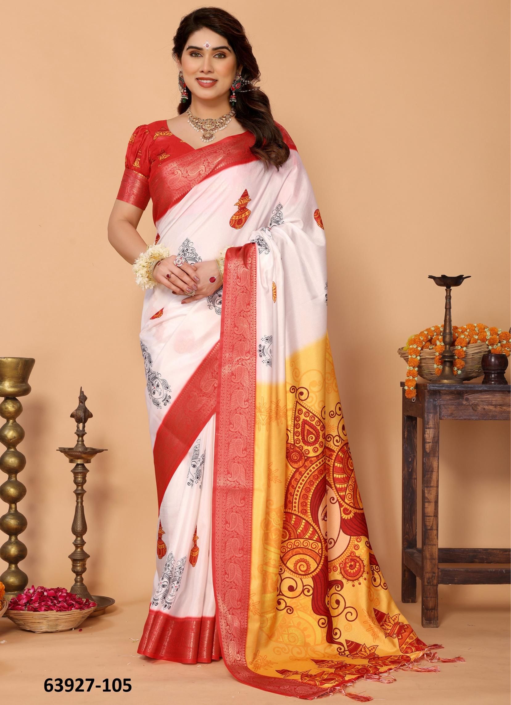 DURGA PUJA SPECIAL - Catalog # 63927 (Set of 18 Sarees) by Desi Muse